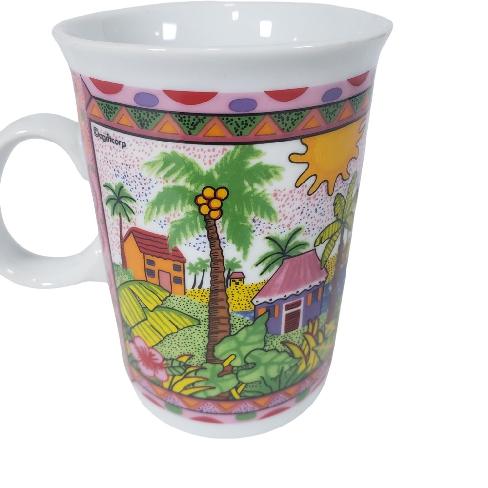 Giftcorp Barbados Souvenir Coffee Mug Tropical Island Scene Ceramic 4.25in